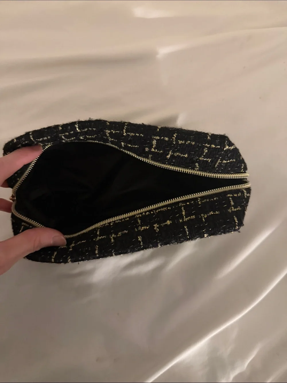 Black Tweed Evening Clutch with Gold Thread